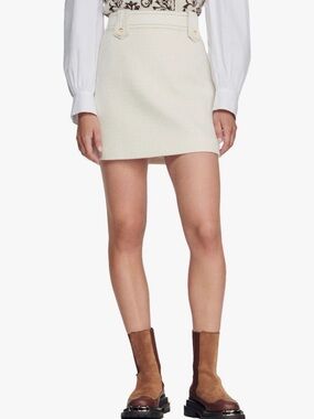 Sandro Delphina Mini Skirt Ecru Size 8 / FR 40